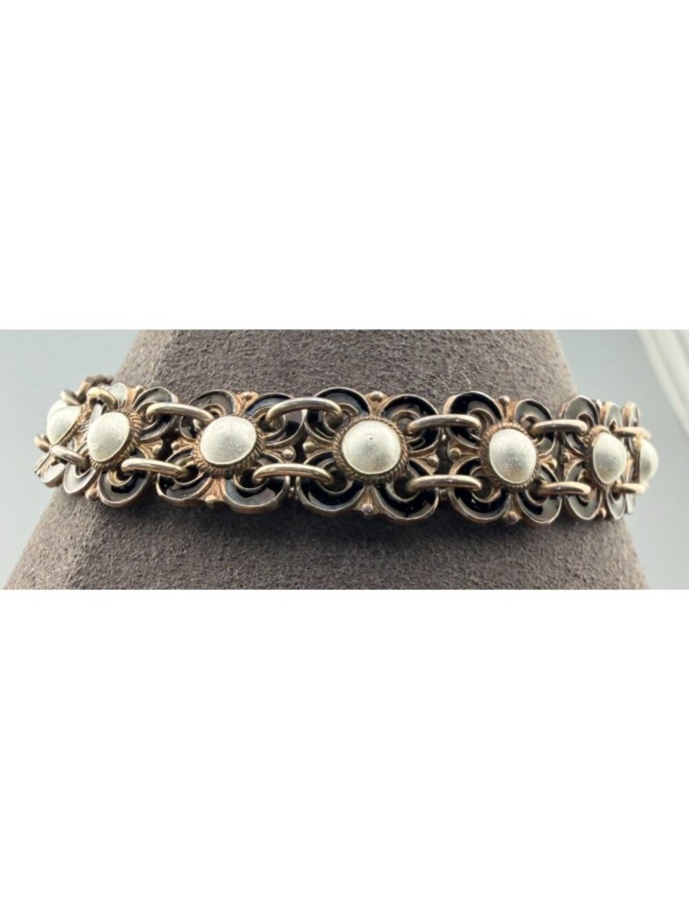 Vintage David Andersen Bracelet Norway Sterling Silver Black White Enamel Floral